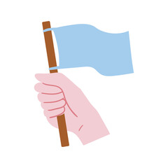 hand gesture, hold stick with flag. flat design illustration