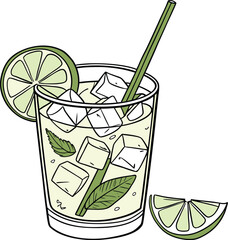 Cocktail with crushed ice cubes and lime slice