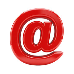 Red email address sign, at symbol, transparent background, 3D rendering