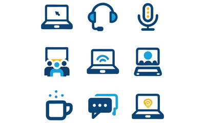 Remote Work and Digital Nomad Icons for Productivity, Travel and Online Business