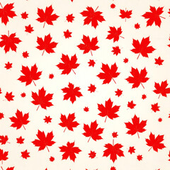 Vibrant red maple leaves celebrate autumn's arrival on a soft white backdrop, creating a bold yet tranquil atmosphere
