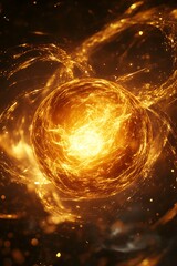 Glowing Golden Light Orb in Dark Space