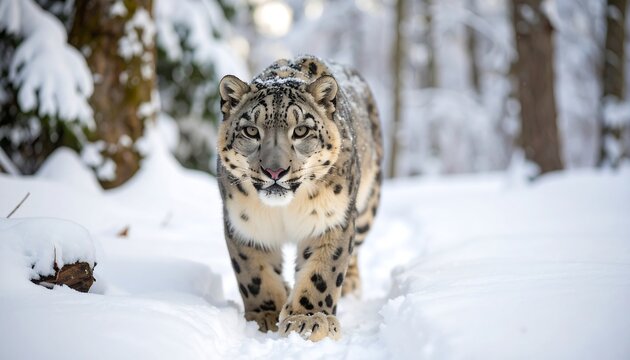 Snow leopard in snowy forest (1)