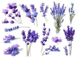 Naklejka premium Watercolor lavender bouquet with flying purple butterflies isolated on white for floral design and decor, purple clipart