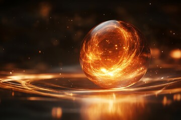 Glowing Orange Energy Orb Floating in Dark Space