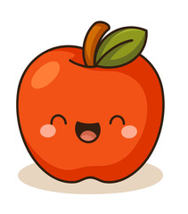 Cute apple illustration with a smiling face, designed in a playful kawaii style. Perfect for food-related projects, especially for kids or fruit-themed content.