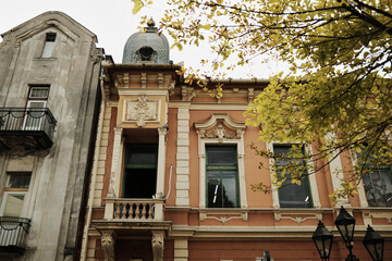 Beautiful historic building in Sombor, Serbia, featuring ornate baroque details, small dome, and...