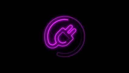 Glowing neon electric plug symbol on a black background depicting modern energy