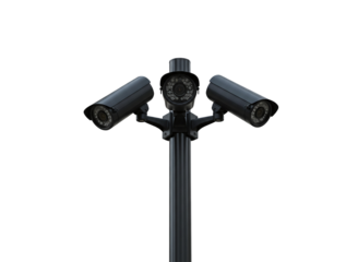 surveillance cameras mounted on a pole isolated on transparent background