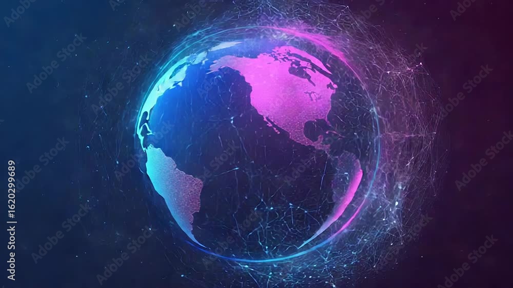 Poster planet earth rotating showing connections and data flowing around