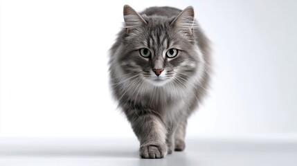 Gray Cat Walking Towards Camera: Studio Portrait of a Domestic Cat