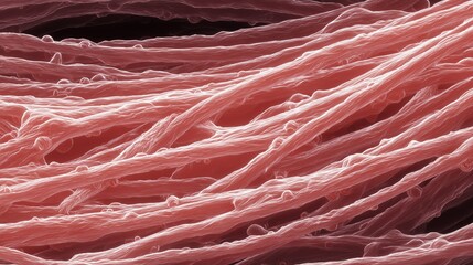 National Atrial Fibrillation Awareness Month. Microscopic view of cardiac muscle tissue affected by atrial fibrillation, showing disrupted electrical impulses between cells, scientific style