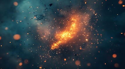 Abstract Visualization Of Cosmic Energy Burst With Glowing Plasma And Particles