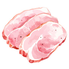 Three Watercolor Style Pork Loin Slices with Pink and White Marbling