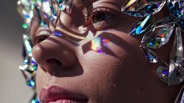 Stunning Headpiece Adorned With Crystals Catches the Light in a Captivating Close-Up View Generative AI