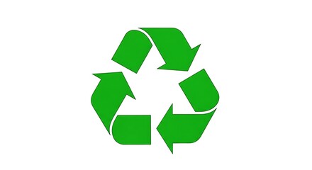 Obraz premium A green recycling symbol with three arrows in a triangular formation on a white background plain design