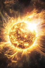 Fiery Glowing Star Explosion in Dark Space
