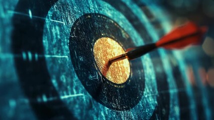 Achieving business target with arrow hitting center of virtual target board - Powered by Adobe