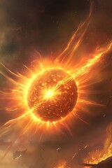 Fiery Orange Cosmic Explosion Glowing Celestial Body