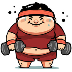 Cute fat man doing sports - plus size athlete