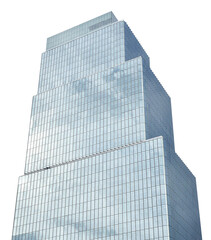 Blue glass tower office building