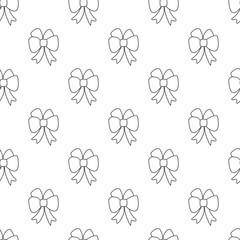 Seamless pattern with bows. Black and white vector background.