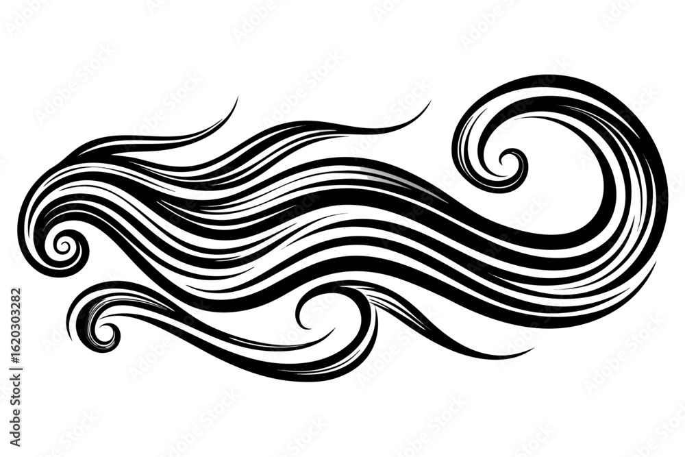 Poster dynamic swirl design element with stylized waves creates a striking visual impact, perfect for addin