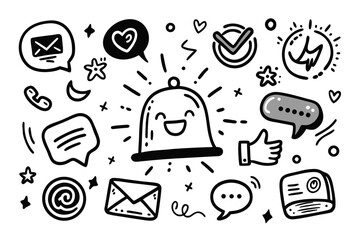 Engaging social media doodles for creative online marketing, hand-drawn style for brand promotion and viral content, add visual appeal to your digital strategy with these fun icons