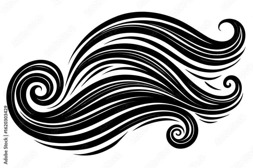 Poster dynamic flowing black swirls design element, a modern graphic with elegant curves and stylized waves