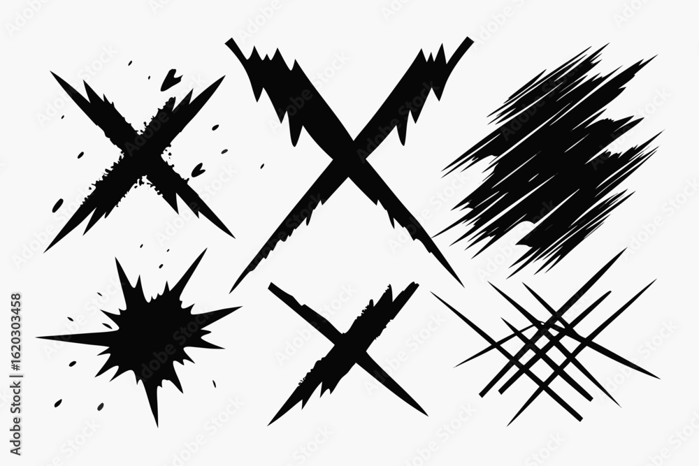 Poster Edgy black grunge scratch set, perfect for adding a bold, distressed look to your designs, with a variety of textures that can be used to create unique overlays and backgrounds
