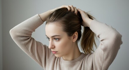 Fototapeta premium Tying Up Loose Ends: A Woman's Hairstyle Transformation