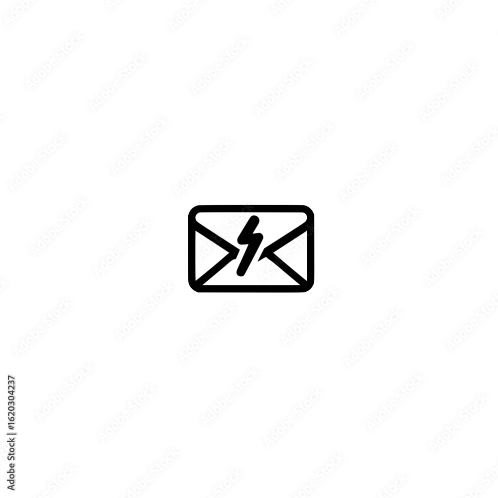 Poster icon of envelope with electric bolt showing rapid message sending notification and alert