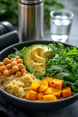Colorful Buddha Bowl with Quinoa Chickpeas Avocado and Roasted Butternut Squash