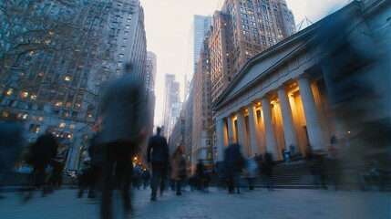 Urban Commuters: An atmospheric image of a bustling city scene, focusing on a dynamic stream of commuters traversing a urban street. This photorealistic image capture the essence of the city