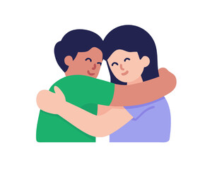 Fototapeta premium A flat icon illustration of two close friends hugging each other with a warm, comforting embrace