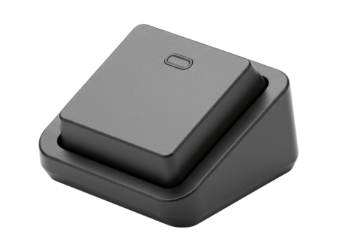 Single black rocker switch isolated on transparent background