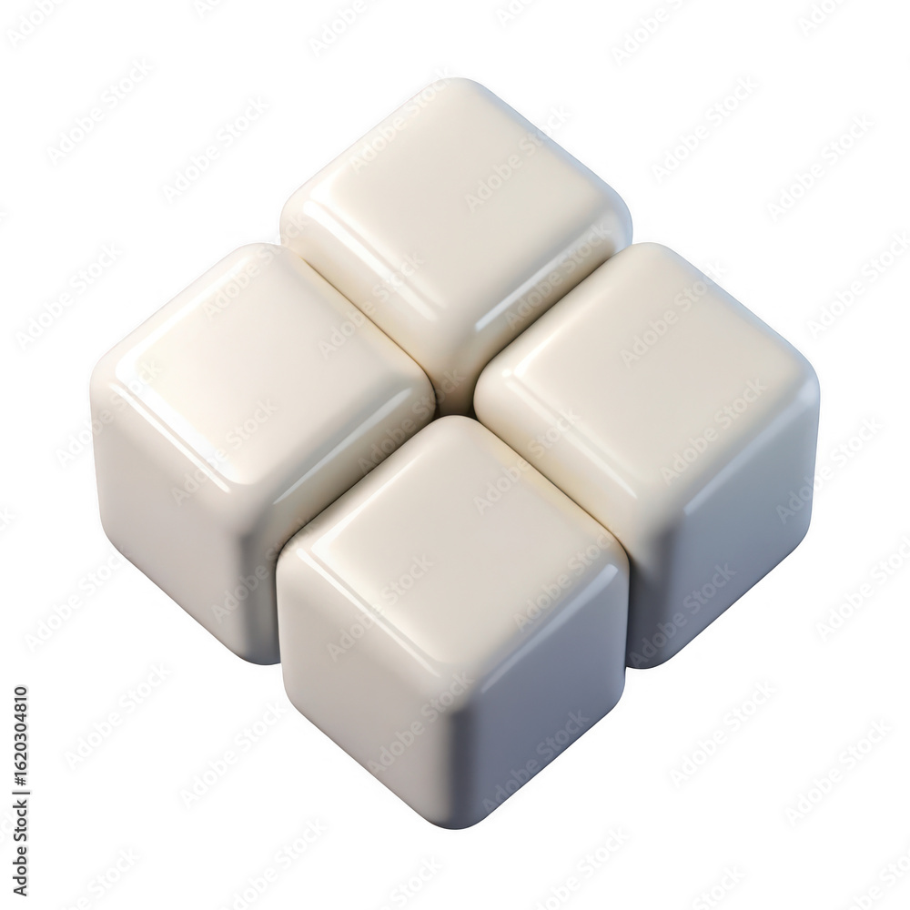 Poster white cube arrangement stock photo of four cubes with rounded edges on a black background image stoc
