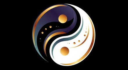 Abstract representation of yin and yang, modern interpretation, flowing forms, contrasting yet complementary colors