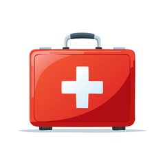 Obraz premium Red first aid kit with a white cross, medical emergency equipment and supplies