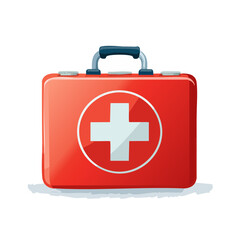 Obraz premium First aid kit, emergency medical supplies, red box with cross symbol, health care equipment isolated on background
