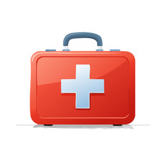 Obraz premium Red First Aid Kit with a White Cross Isolated on Black Background