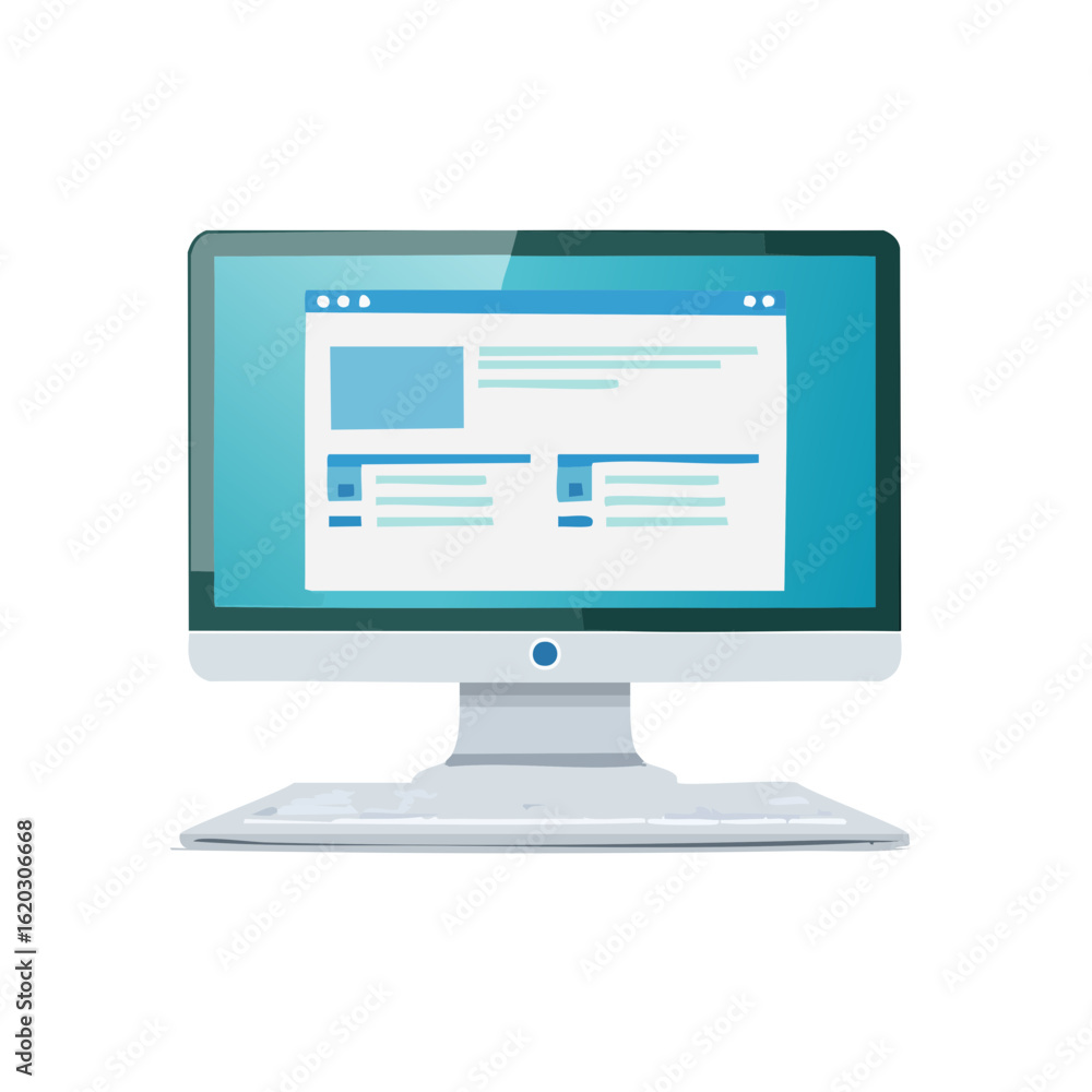 Fototapete desktop computer displaying website template vector flat design interface minimal ui clean screen ap
