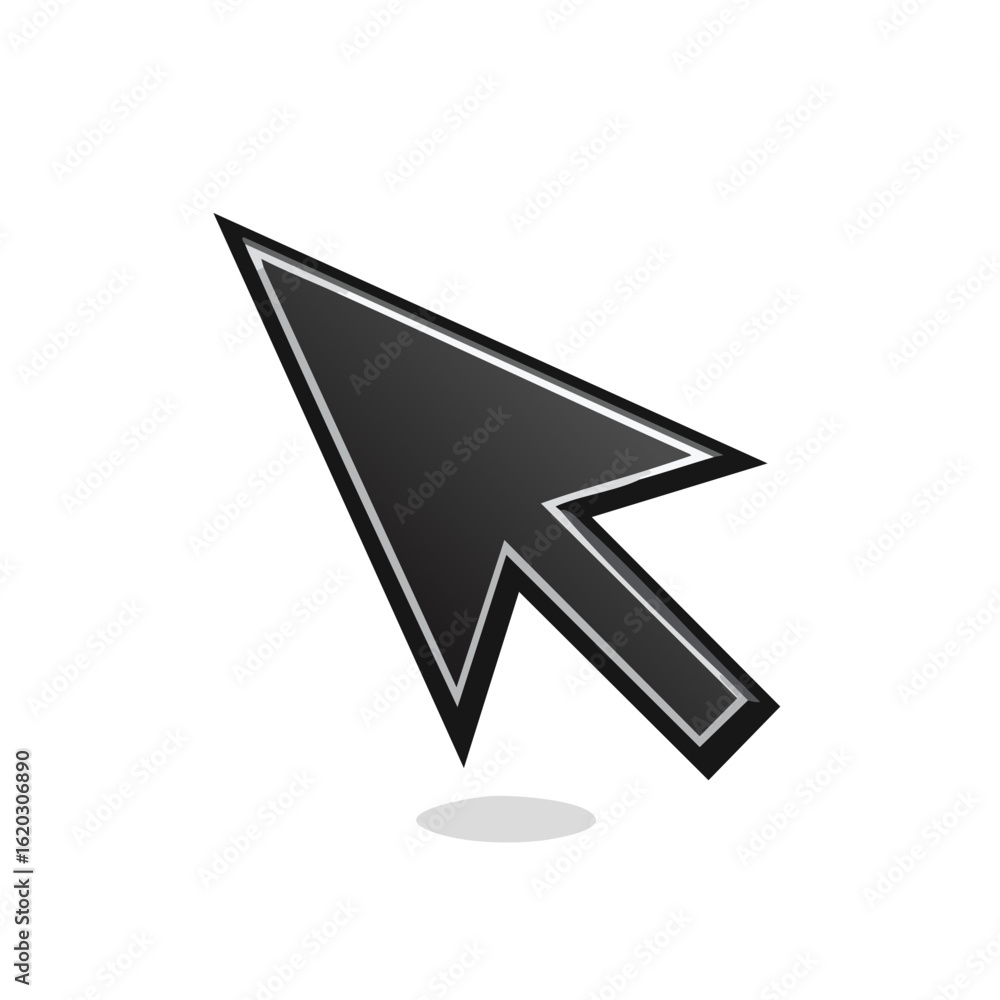 Poster sleek computer cursor arrow pointing on black background for technology and internet concepts. user 