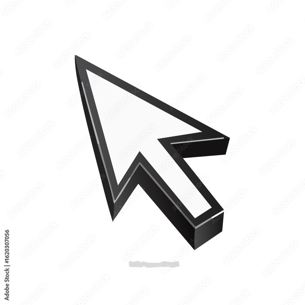Poster white arrow pointer in isometric view isolated on black background concept of choice, direction, sel