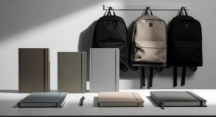 Back to school: backpacks and notebooks on display ai generated