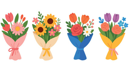 Beautiful Flowers Illustration Bouquet Colourful Floral Tulips and Roses for Fabric Patterns, Prints, and Nature Inspired Forest leaves Greenery Designs