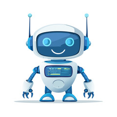 Friendly Cartoon Robot Illustration Smiling Robotic Character Artificial Intelligence Technology Machine Learning Future Automation Innovation