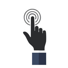 Tapping hand, digital interface, touch screen icon, vector illustration, simple, modern design, black background, finger on interactive button