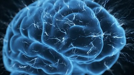 A blue stylized brain image with lightninglike lines on a dark background - Powered by Adobe