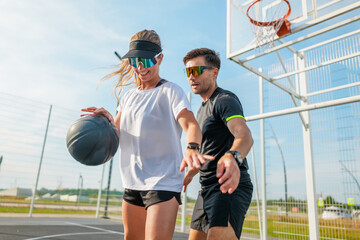Engaging basketball training session between two athletes